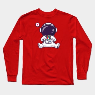 Cute Astronaut Playing Rubik Cartoon Long Sleeve T-Shirt